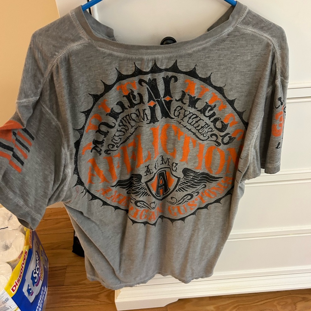 Affliction Gray and Orange Graphic Tee